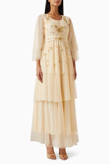 Tiered Belted Gown in Tulle