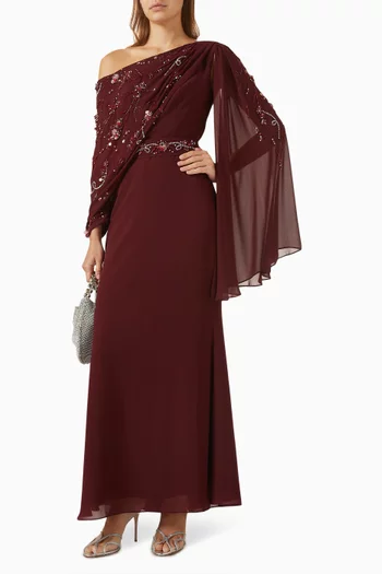 Embellished One-shoulder Gown