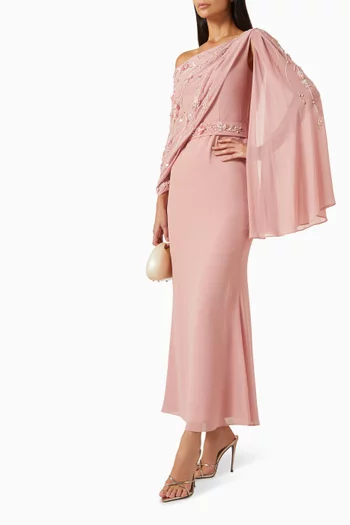 Embellished One-shoulder Gown