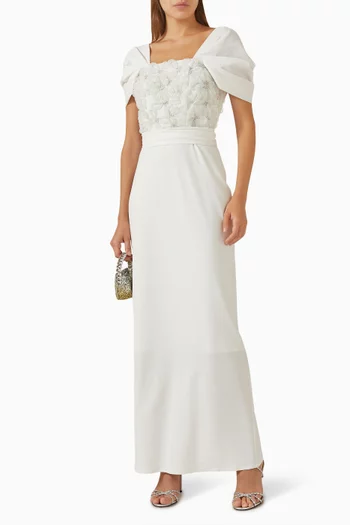 Embellished Floral-appliqué Gown