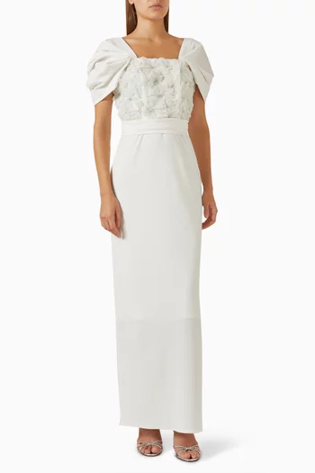 Embellished Floral-appliqué Gown
