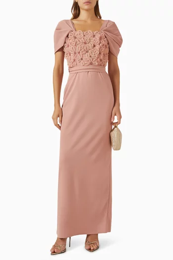 Embellished Floral-appliqué Gown