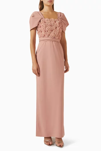 Embellished Floral-appliqué Gown