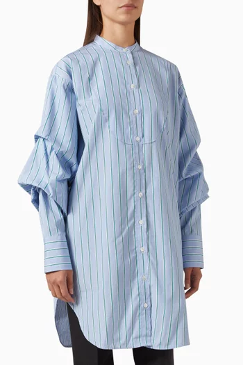 Striped Pleated Tuxedo Shirt Mini Dress in Organic-cotton