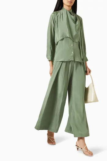 Scarf Shirt & Pants Set in Crepe