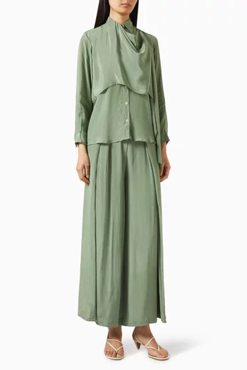 Scarf Shirt & Pants Set in Crepe