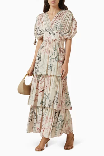 Printed Tiered Dress in Viscose-satin