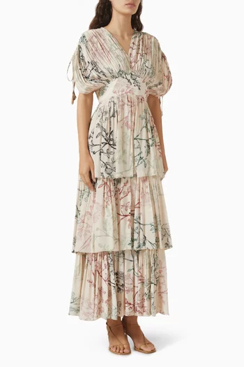 Printed Tiered Dress in Viscose-satin