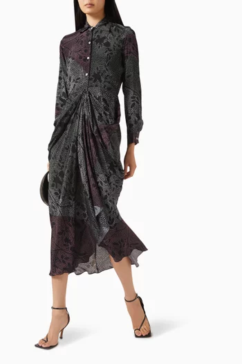 Printed Drape Shirt Dress in Crepe
