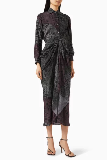 Printed Drape Shirt Dress in Crepe