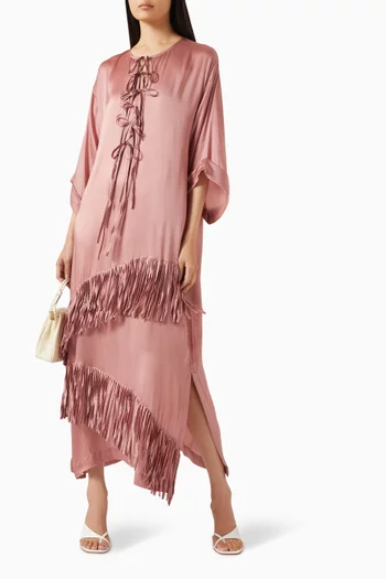Embellished Tie-up Kaftan in Viscose-satin