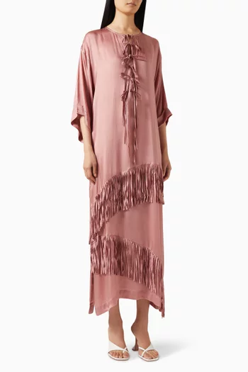 Embellished Tie-up Kaftan in Viscose-satin