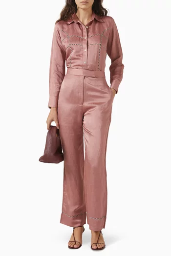 Shirt & Pants Set in Linen-satin