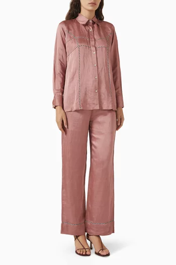 Shirt & Pants Set in Linen-satin