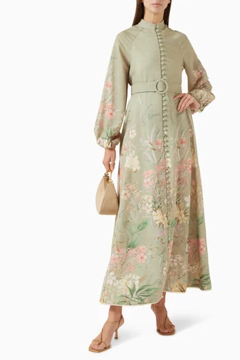 Floral-print Dress in Linen