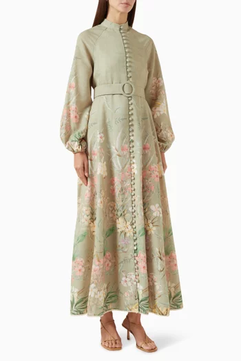 Floral-print Dress in Linen