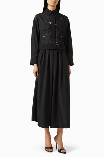 Miori Embellished Shirt & Skirt Set in Viscose-denim