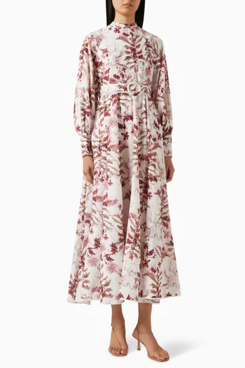 Floral-print Belted Midi Dress