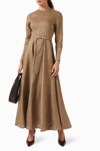 فستان كلارا بحزام كتان