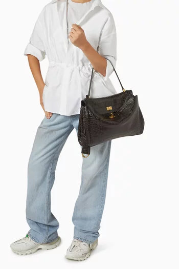 حقيبة يد روديو متوسطة جلد بنقشة جلد التمساح