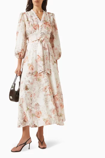 Floral-print Dress in Linen