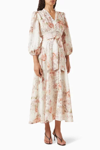 Floral-print Dress in Linen