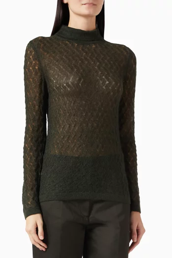 Turtleneck Sweater in Pointelle-knit