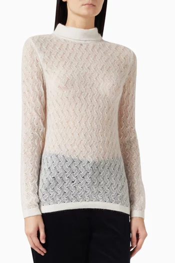 Turtleneck Sweater in Pointelle-knit