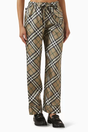 Check Drawstring Pants in Silk