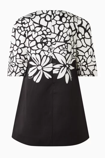Floral-print A-line Dress in Mikado