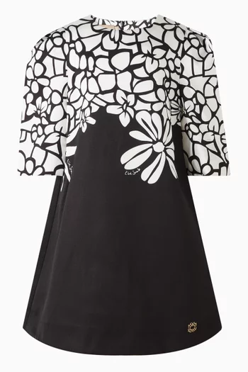 Floral-print A-line Dress in Mikado