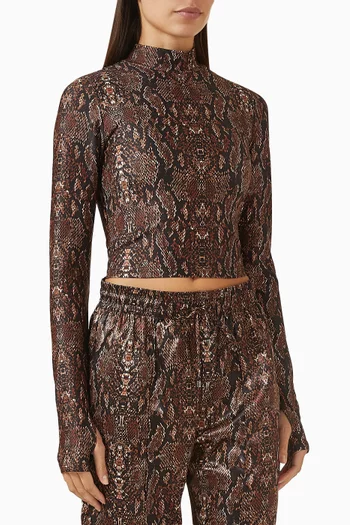 Mockneck Snake-print Top