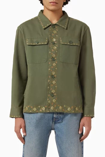 Embroidered Military Jacket in Cotton