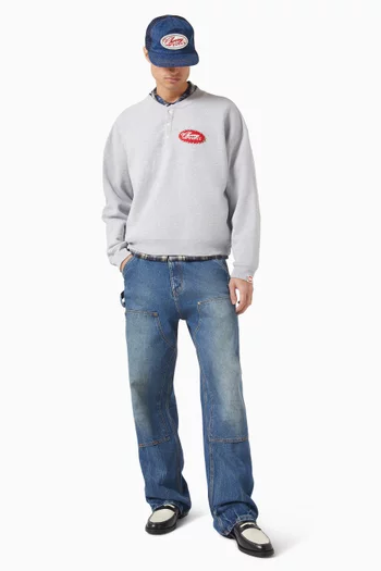 Five Star Studded Henley Sweatshirt in Cotton Fleece