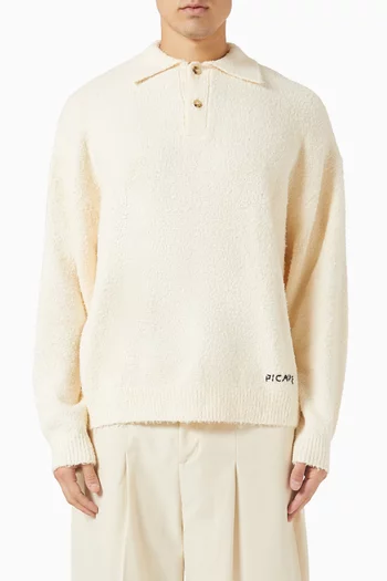 Shaggy Knit Polo Sweater in Cotton-blend