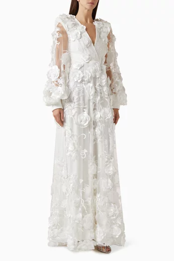 فستان سهرة كيميرا بتطريزات زهور بارزة