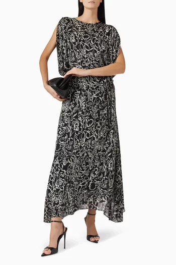 Printed Belted Maxi Dress in Viscose