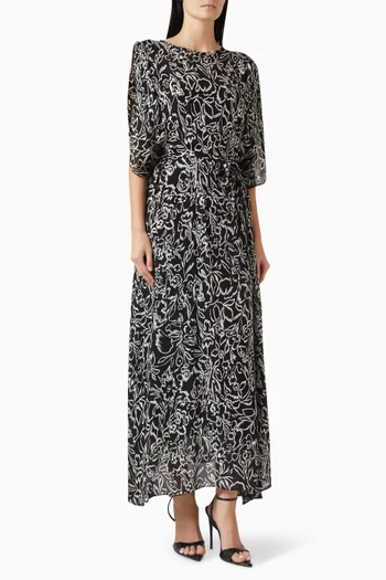 Printed Belted Maxi Dress in Viscose