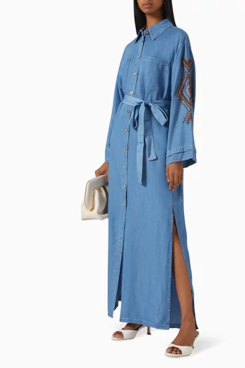Beaded-trims Belted Maxi Dress