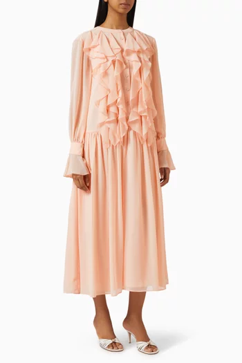 Ruffled-trims Midi Dress