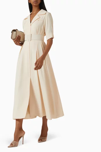 Belted Lapel Midi Dress