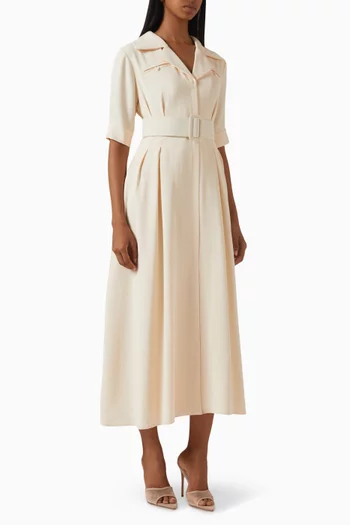Belted Lapel Midi Dress