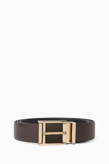Logo Embossed Reversible Belt in Calf Leather