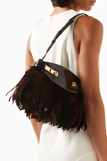 Hug Feathered Clutch in Leather