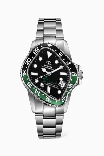 PEA001GMT Automatic Stainless Steel & Ceramic Watch, 45 x 40mm