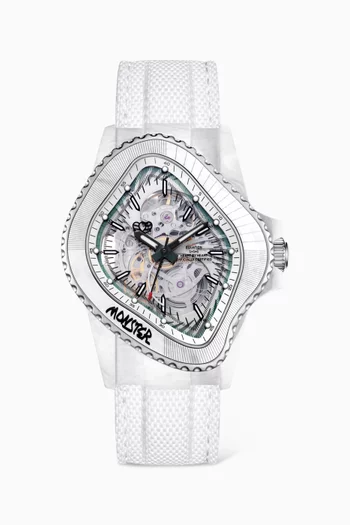 PEA005 Skeleton Automatic Carbon Fibre, Nylon & Leather Watch, 45 x 40mm