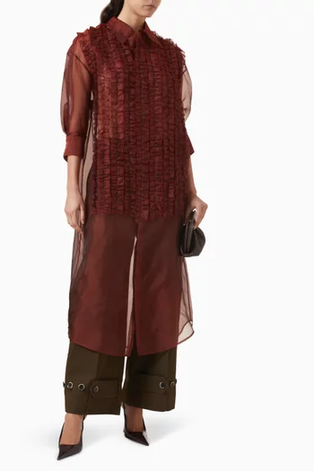 Ruffle Oversized Tuxedo Shirt Dress