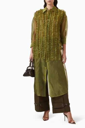 Ruffle Oversized Tuxedo Shirt Dress