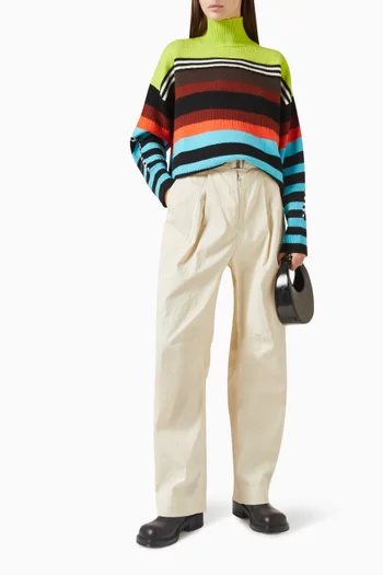 Striped Brushed Oversized Turtleneck in Knit