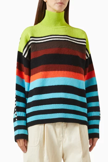 Striped Brushed Oversized Turtleneck in Knit